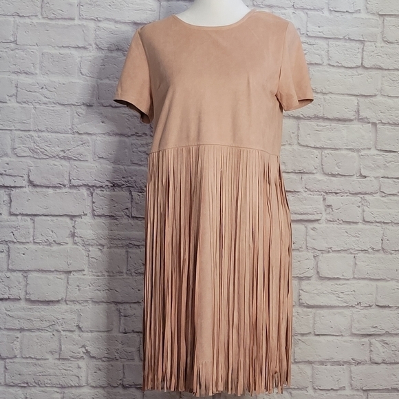 Loveriche Faux Suede look, Blush Pink Fringe Dress Small. - Picture 3 of 9